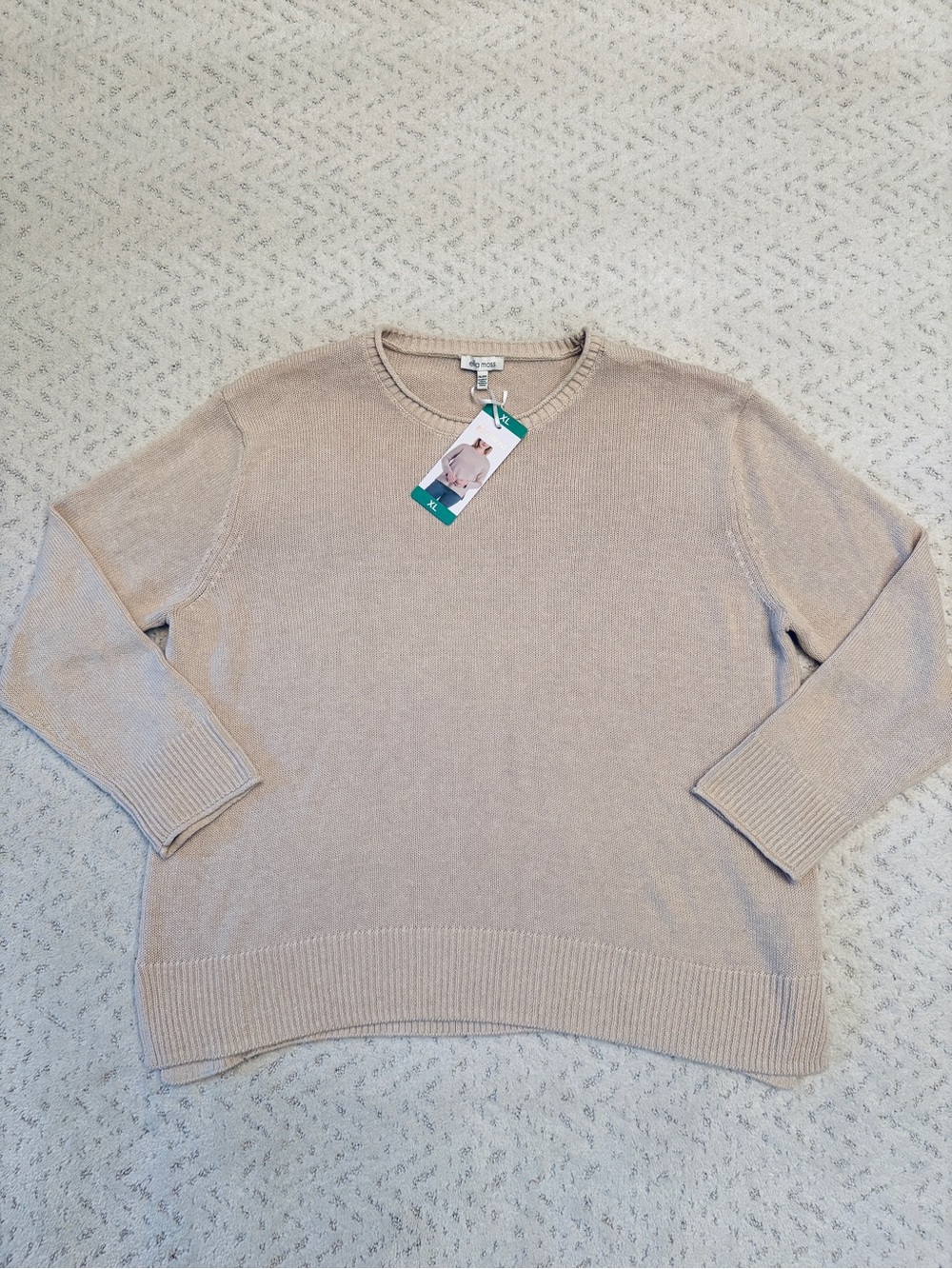 Ella Moss NEW Knit Sweater Size XL Light Tan Beige Pullover Neutral Easy Care
